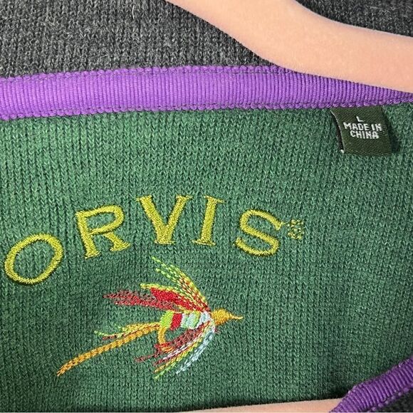 Orvis Quarter Zip Sweatshirt Men's Size Large Pull over Grey Long Sleeve - Picture 4 of 9